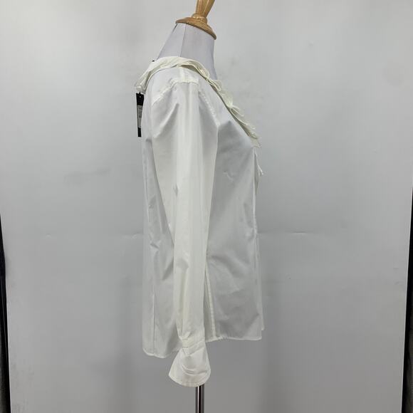 Talbots Blouse Womens 8 Cream Stretch Ruffle Frill Poplin Long Sleeve Shirt - Picture 7 of 14